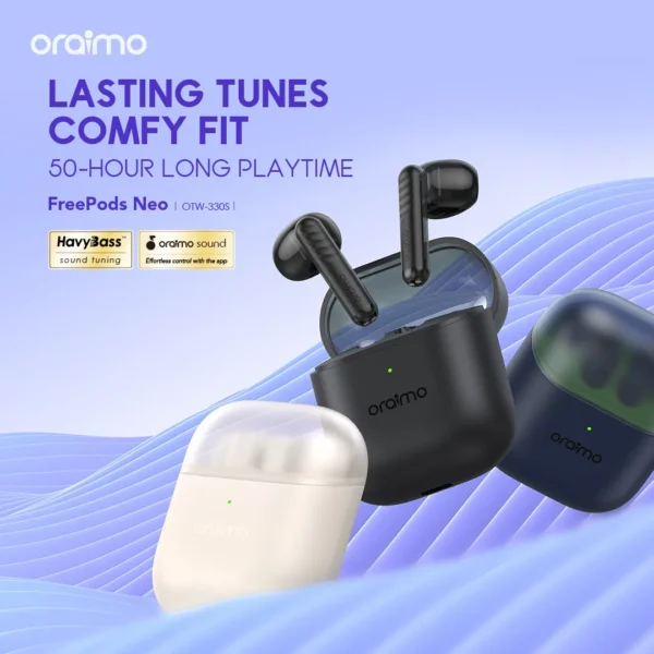 Oraimo FreePods Neo ENC Wireless Earbuds OTW-330S Bluetooth TWS Earphone with APP Control,50h Play Time, Anifast Fast Charging,in-Ear Earbuds with Sound 360 Spatial Audio Speed Black