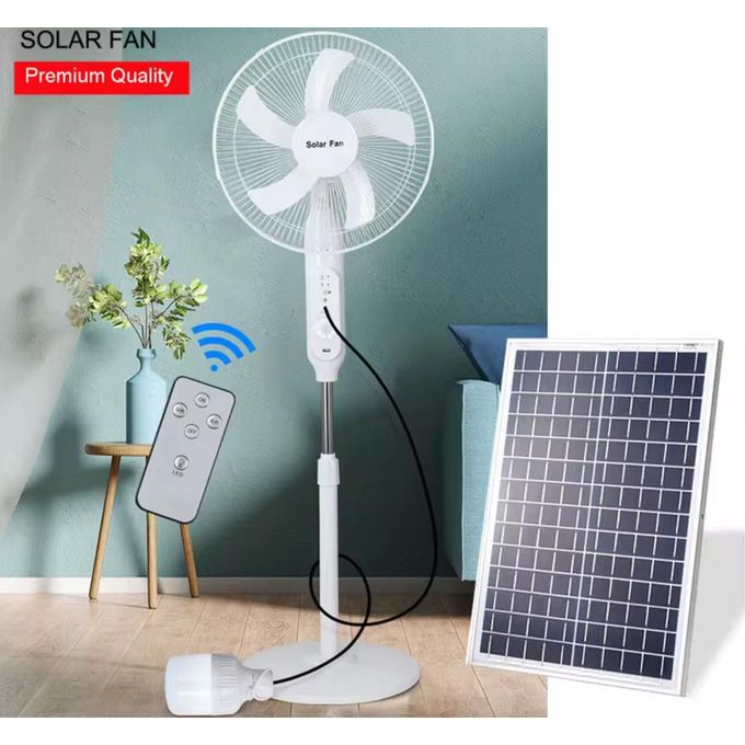 16 Inch solar rechargeable fan with 1 bulbs, remote and solar panel