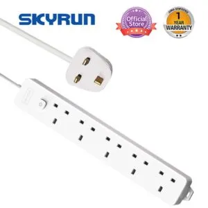 Skyrun 5 Sockets 2 Metre Cord Power Strip Extension Box-White