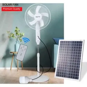 16 Inch solar rechargeable fan with 1 bulbs, remote and solar panel