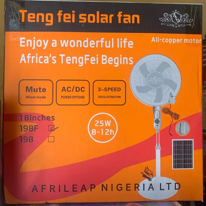 Teng Fei Teng-fei 18-inch solar rechargeable standing fan.